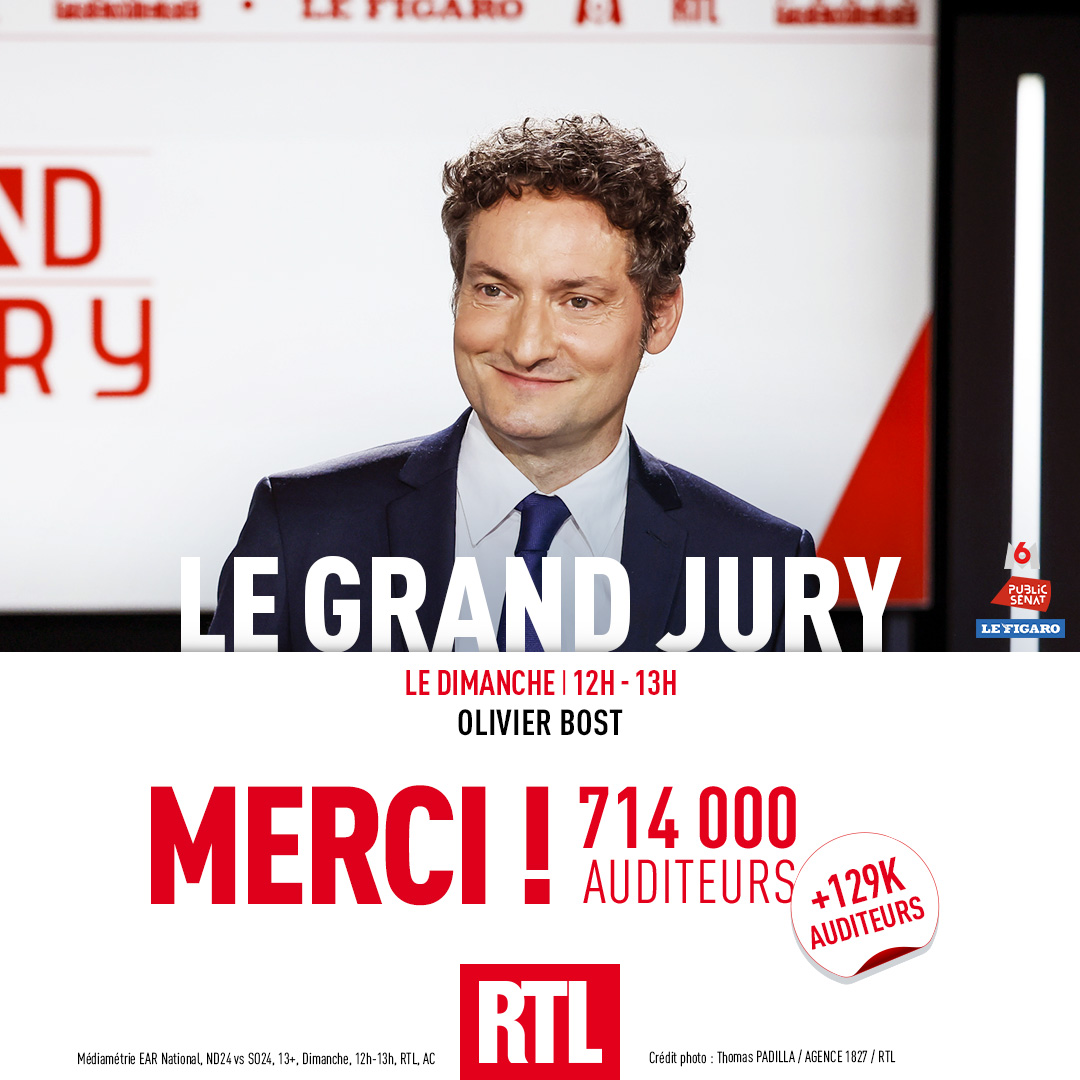 🎙🔴#AudiencesRadio MERCI !
Plus de 700K auditeurs tous les dimanches pour LE rendez-vous politique du weekend <a href="/LeGrandJury/">Le Grand Jury</a> sur <a href="/RTLFrance/">RTL France</a> avec <a href="/publicsenat/">Public Sénat</a>, <a href="/FigaroPolitique/">Le Figaro Politique</a> et <a href="/m6info/">M6 Info</a> 
📈 +126 000 auditeurs !

#Radio #Médiamétrie #LeGrandJury