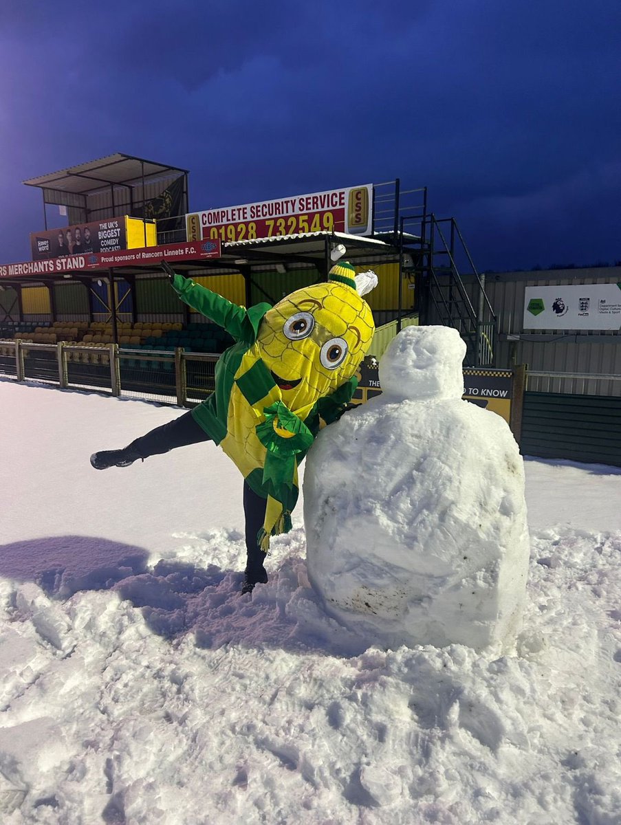*"Snow Joke at Runcorn Linnets! ❄️⚽🎯"*  

Football might *be on thin ice* this Saturday, but fear not – I’ve been out with our amazing volunteers braving the blizzard to tackle the snow! Despite valiant efforts, the snow is winning 3-0. Still we plow on! ⚽️🌽⛄️<a href="/RuncornLinnets/">Runcorn Linnets FC</a>