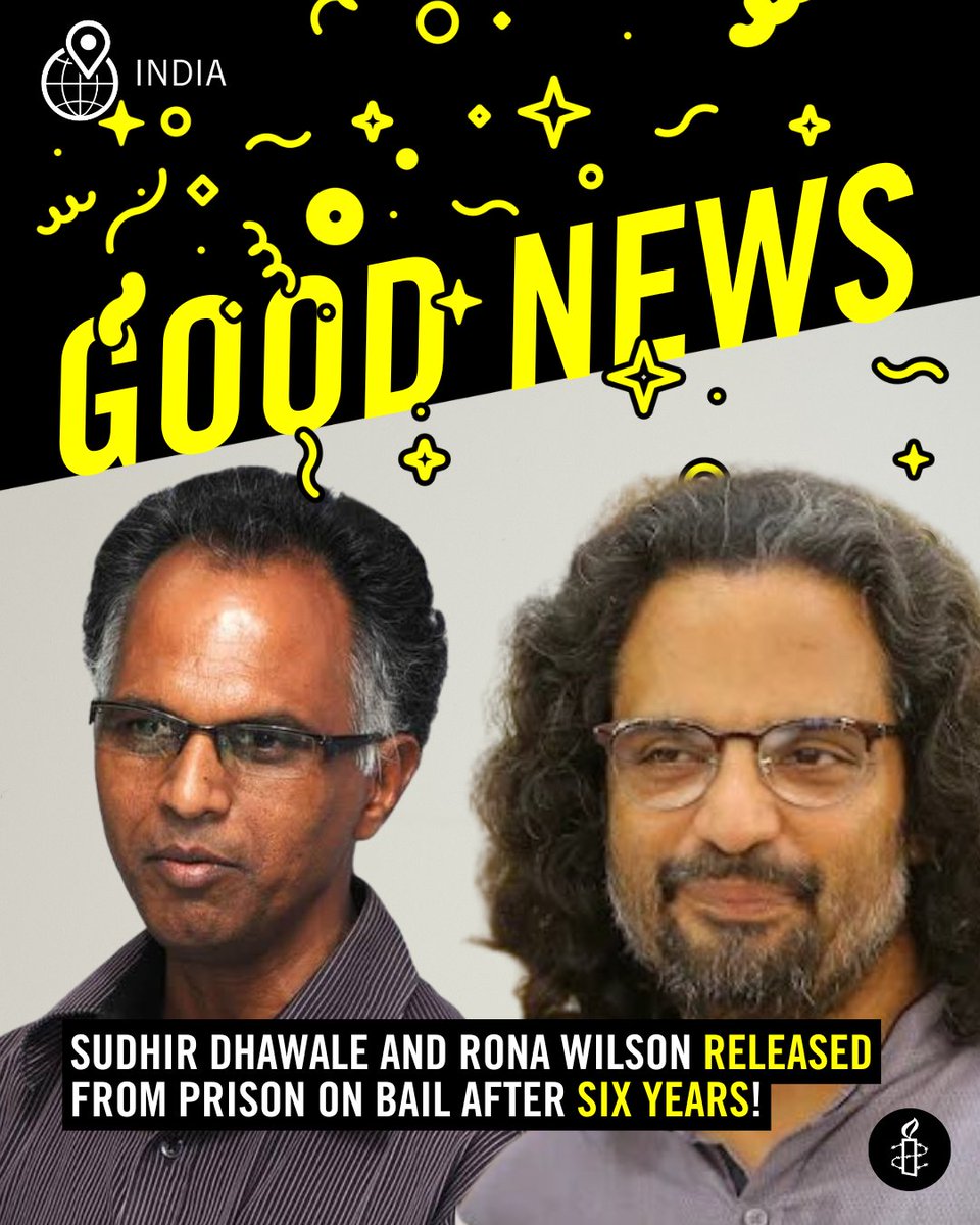 We start the year with some good news! Sudhir Dhawale and Rona Wilson who were arrested under the draconian anti-terror law Unlawful Activities (Prevention) Act in connection with the Bhima Koregaon-Elgar Parishad case were released on bail on 8th January #BhimaKoregaon #BK16 1/5