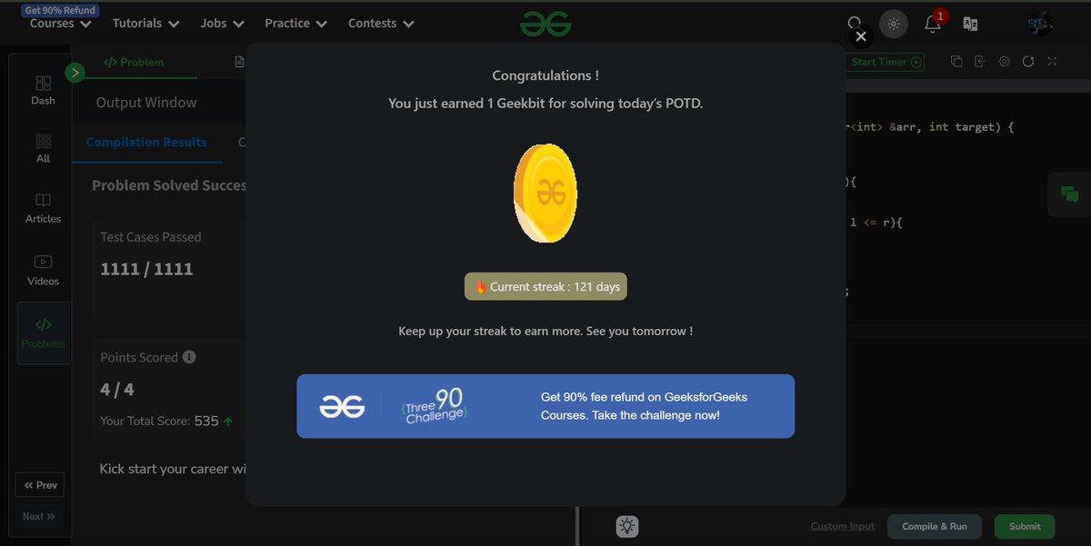 khushboo_raii's tweet image. #gfg160 #geekstreak2024 #womeintech
Day 56/160 @geeksforgeeks Challenge
Indexes of Subarray Sum
#geeksforgeeks #twoPointer #DSA