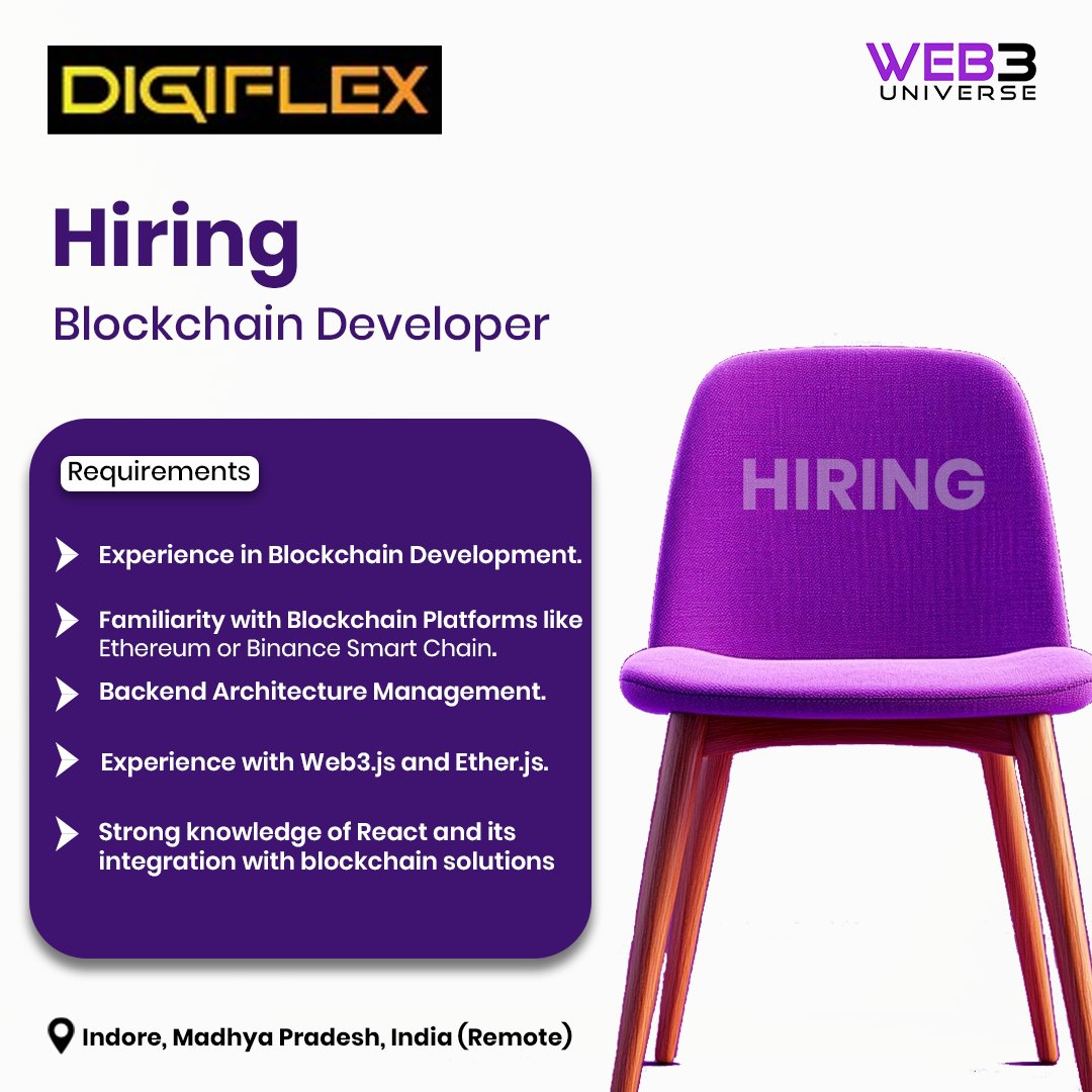 UniverseOfWeb3's tweet photo. #hiring!
#DIGIFLEX is looking for a skilled Blockchain Developer to join the team!
Know more and apply here: https://t.co/EUdQmdie2S
Visit the dashboard and click "All Jobs" to find and apply according to your profile!
#Blockchain #Developer #TechJobs #Jobs #Web3Universe https://t.co/YOFL4K3eTb