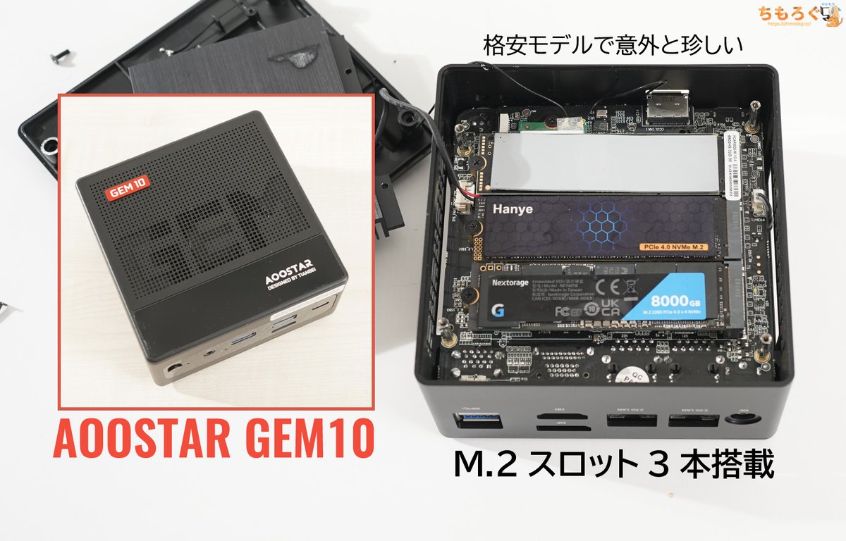 M.2スロットが3本ある格安ミニPC「AOOSTER GEM10」を買ってレビューし