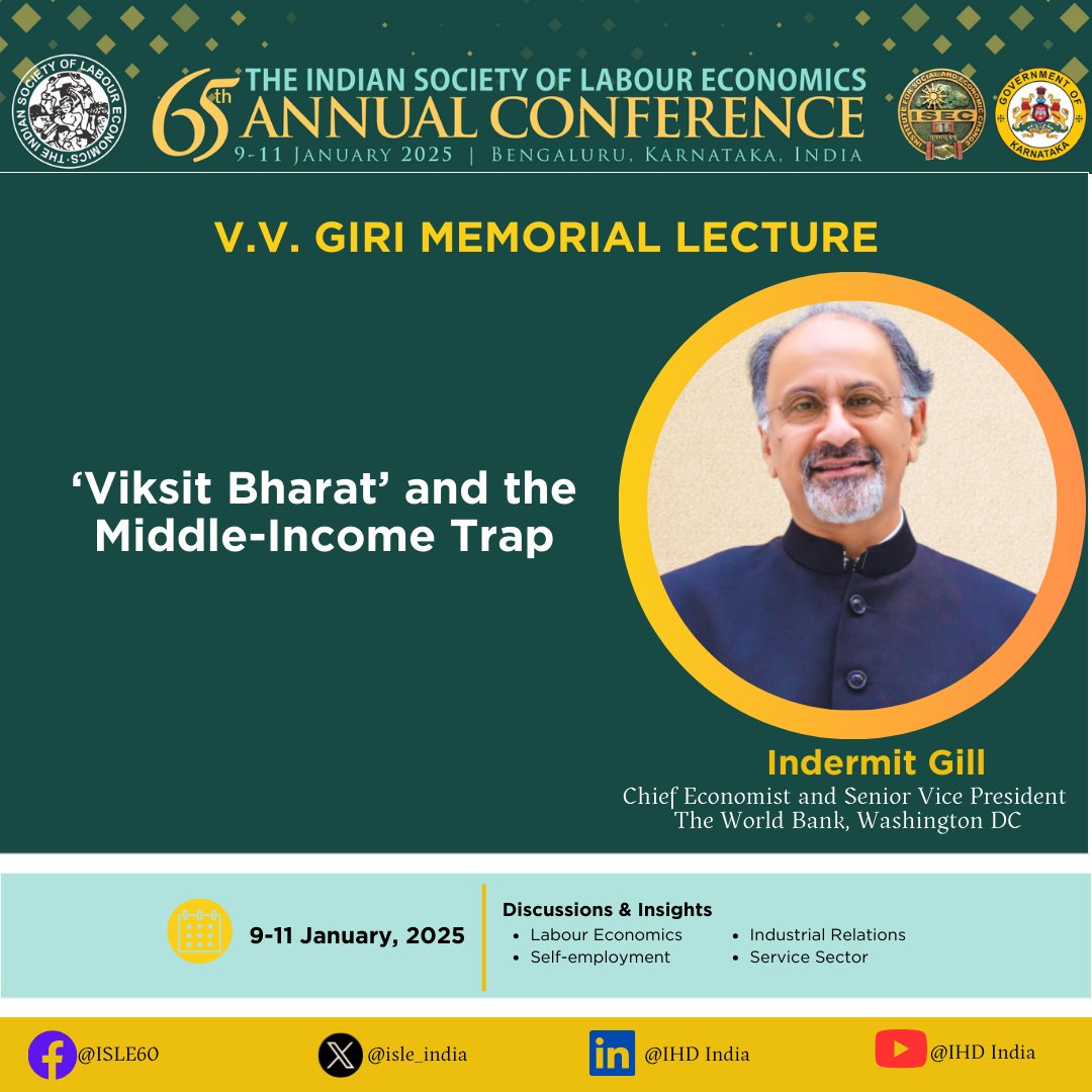 Indian Society of Labour Economics (@isle_india) on Twitter photo โจ Wrapping up Day 1 at #ISLE2025 with the V.V. Giri Memorial Lecture by <a href="/IndermitGill/">Indermit Gill</a> <a href="/WorldBank/">World Bank</a>, chaired by <a href="/Sachin_Chat/">Sachin Chaturvedi</a> <a href="/RIS_NewDelhi/">RIS</a>
๐ 5:15 PM โ 6:15 PM
Join us for this insightful session to end a brilliant first day! <a href="/ISECBengaluru/">Institute for Social and Economic Change</a>
#LabourEconomics #VVGiriLecture โจ Wrapping up Day 1 at #ISLE2025 with the V.V. Giri Memorial Lecture by <a href="/IndermitGill/">Indermit Gill</a> <a href="/WorldBank/">World Bank</a>, chaired by <a href="/Sachin_Chat/">Sachin Chaturvedi</a> <a href="/RIS_NewDelhi/">RIS</a>
๐ 5:15 PM โ 6:15 PM
Join us for this insightful session to end a brilliant first day! <a href="/ISECBengaluru/">Institute for Social and Economic Change</a>
#LabourEconomics #VVGiriLecture