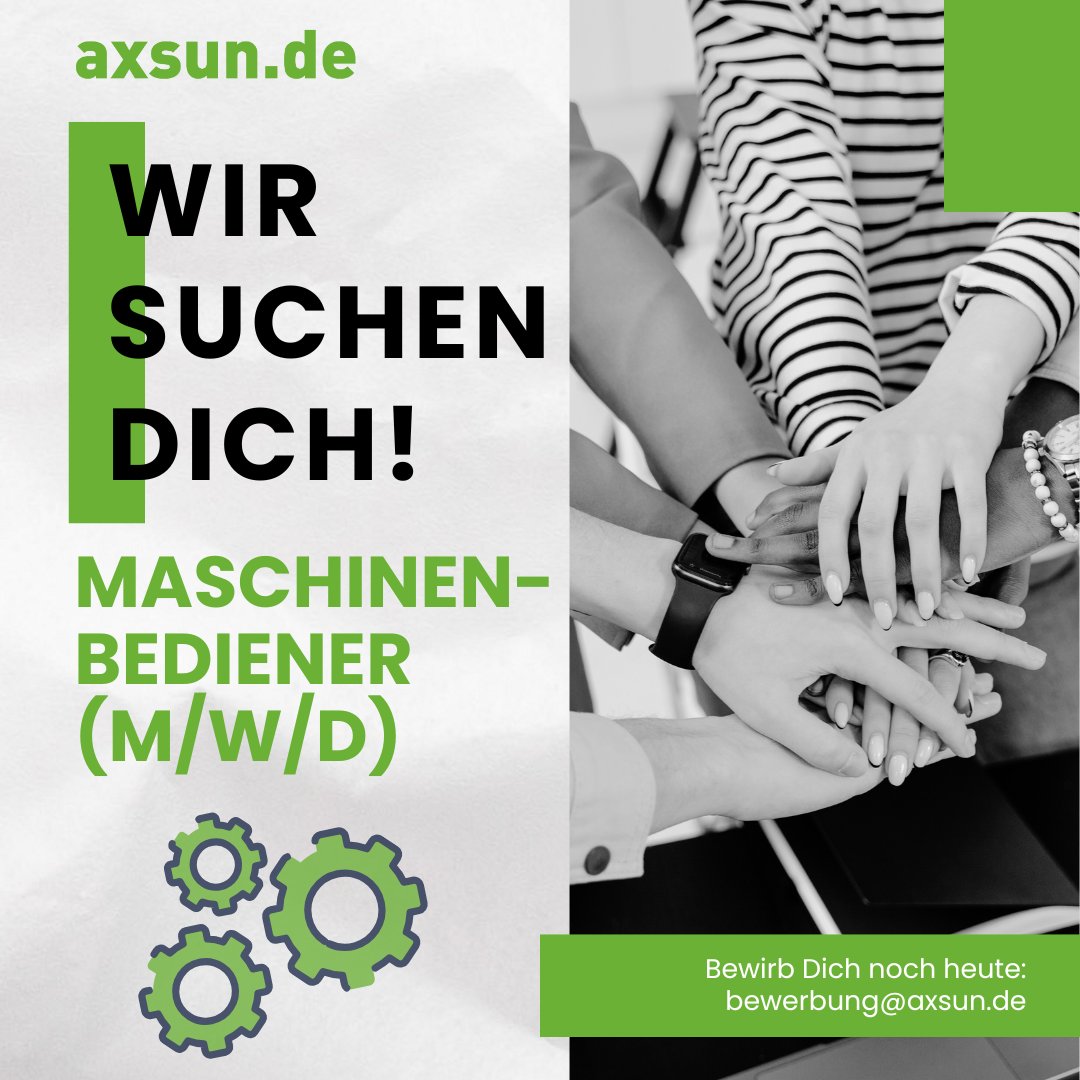 AxSunSolar's tweet image. 🚨 Maschinenbediener (m/w/d) gesucht! 🚨
📧 Bewirb Dich jetzt:
Schicke Deine Bewerbung an:
📩 bewerbung@axsun.de
📬 Oder per Post an:
AxSun Solar GmbH &amp;amp; Co. KG
Ritter-Heinrich-Str. 1, 88471 Laupheim
#AxSun #Jobangebot #Energiewende #Maschinenbediener #Nachhaltigkeit #Solar
