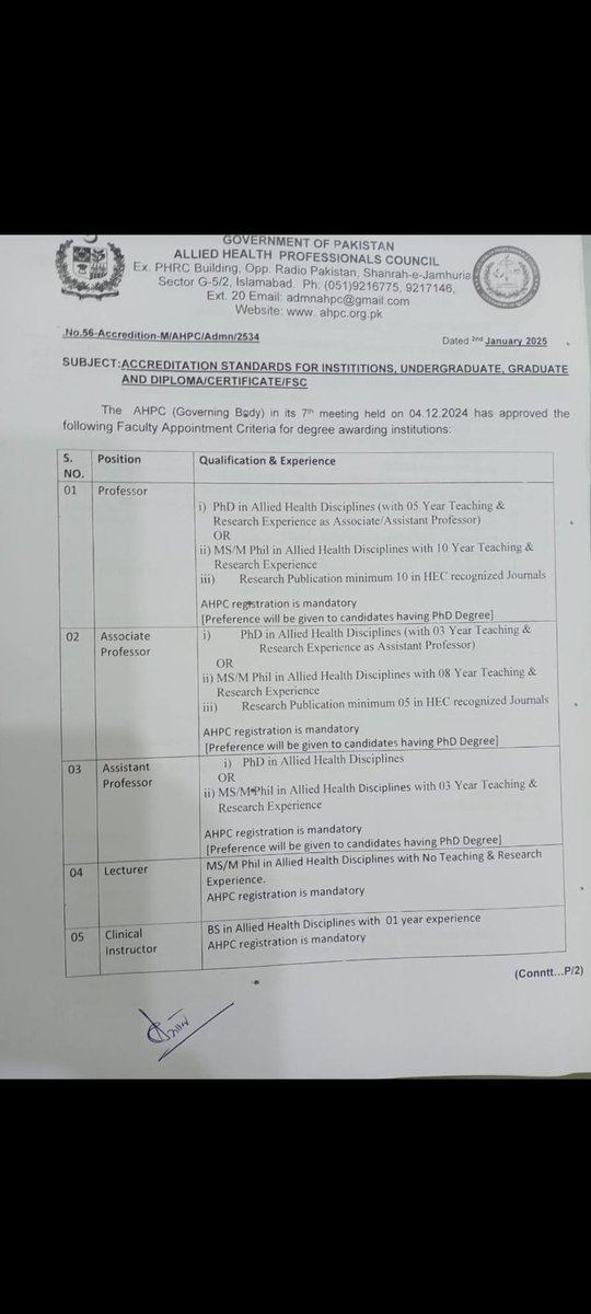 الائیڈ ہیلتھ پروفیشنل کونسل آف پاکستان نے پیرامیڈیکل انسٹی ٹیوٹس میں فیکلٹی کی بھرتی کے لیے نوٹیفکیشن جاری کردیا ۔۔۔
آب پیرامیڈیکل انسٹی ٹیوٹس جہاں ڈگری ، ڈپلومہ اور سرٹیفکیٹ کورسز ہوتے ہیں وہاں فیکلٹی الائیڈ ہیلتھ پروفیشنلز ہونگے نہ کہ ڈاکٹر یا نرسنگ سٹاف ۔۔۔

 #jobs #ahs
