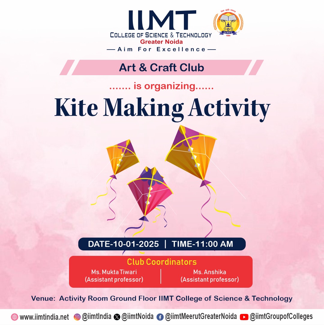 iimtnoida's tweet image. Get ready for some fun and creativity! 📷
IIMT College of Science and Technology, Greater Noida is all set to host an exciting &quot;Kite Making Activity&quot; on January 10, 2025!

#KiteMakingActivity #IIMTCollege #CreativeFun #HandsOnLearning #IIMTGreaterNoida #KiteMaking #ArtAndCraft