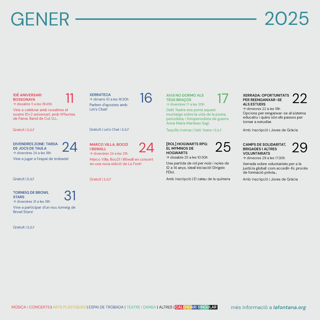 📮AGENDA de GENER📮

més info a lafontana.org