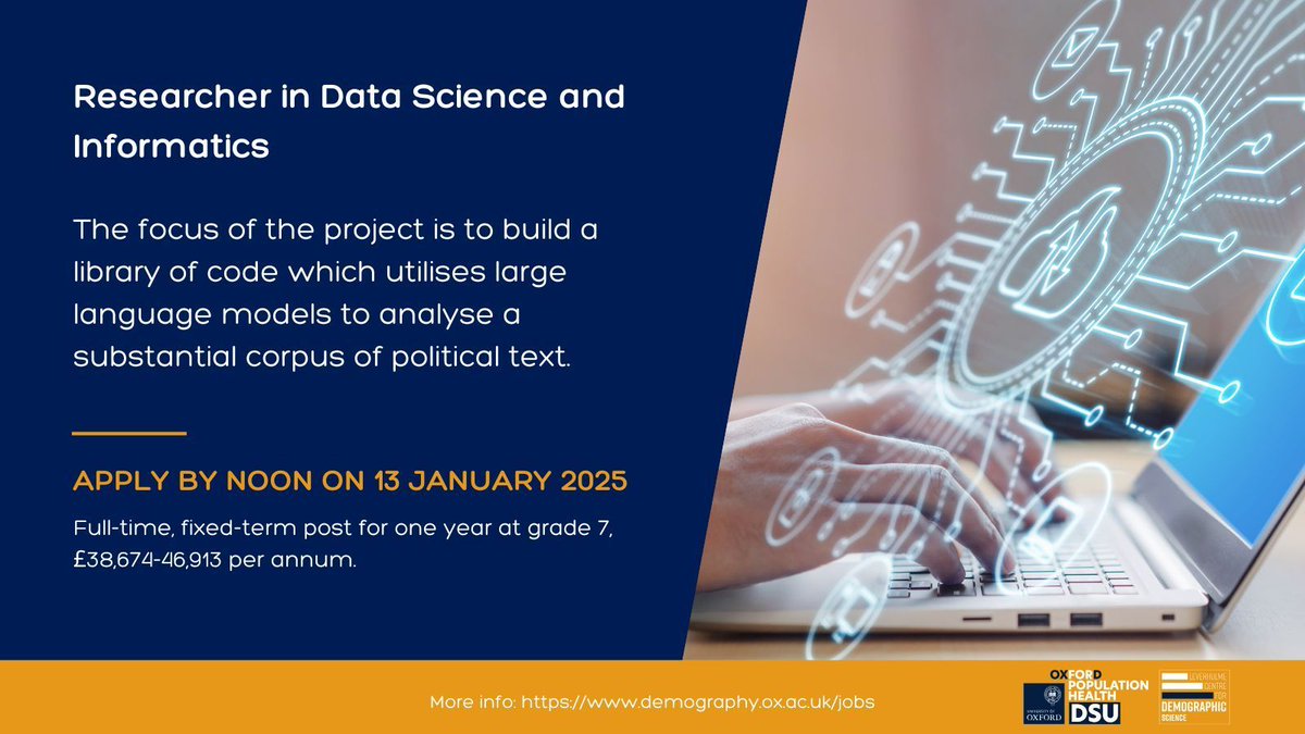 Leverhulme Centre for Demographic Science (@oxforddemsci) on Twitter photo ⏰ There's still time to apply for our exciting researcher in data science and informatics role buff.ly/3P0Uz2Q Apply by noon UK time this Monday #PopTwitter
<a href="/CentreForCare/">Centre for Care</a> <a href="/LeverhulmeTrust/">The Leverhulme Trust</a> <a href="/Oxford_NDPH/">Oxford Population Health (OxPop)</a> <a href="/ConnectingGens/">Connecting Generations</a> ⏰ There's still time to apply for our exciting researcher in data science and informatics role buff.ly/3P0Uz2Q Apply by noon UK time this Monday #PopTwitter
<a href="/CentreForCare/">Centre for Care</a> <a href="/LeverhulmeTrust/">The Leverhulme Trust</a> <a href="/Oxford_NDPH/">Oxford Population Health (OxPop)</a> <a href="/ConnectingGens/">Connecting Generations</a>