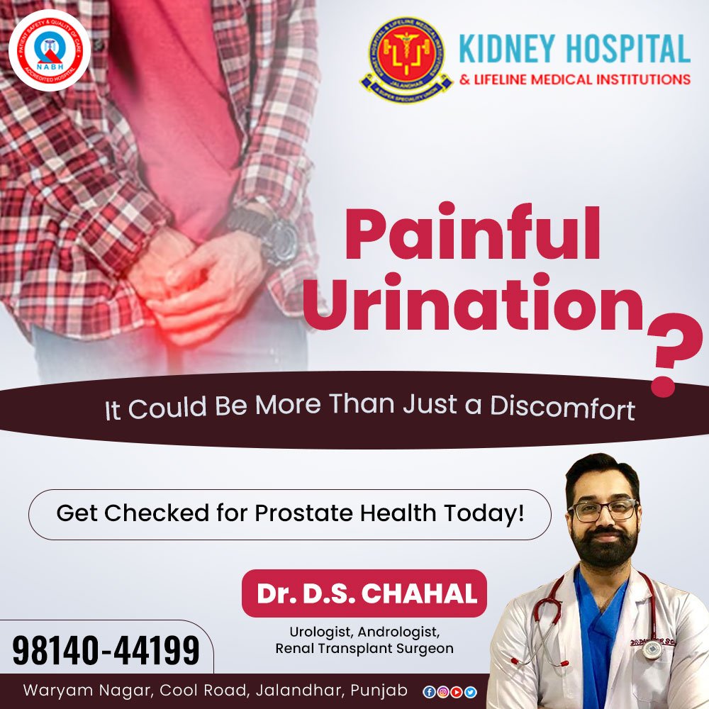KidneyHospJal's tweet photo. Painful Urination?
It Could Be More Than Just a Discomfort.

Get Checked for Prostate Health Today!
Dr. D.S. CHAHAL
Urologist, Andrologist,
Renal Transplant Surgeon
Call - 98140-44199

#kidneyhospital #drdamanbirsinghchahal #kidneyhealth #prostatehealth #jalandhar #punjab https://t.co/MLjZi4Kp8c