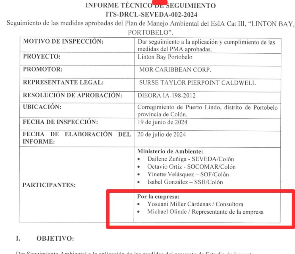 🧵 ESCÁNDALO AMBIENTAL EN PANAMÁ: Según informe Técnico de <a href="/MiAmbientePma/">Ministerio de Ambiente de Panamá</a> en Linton Bay Portobelo, se están cometiendo graves infracciones ambientales.  
Es crucial señalar que la actual Directora Regional de Colón, Yosuany Miller figura como Consultora de la empresa en el