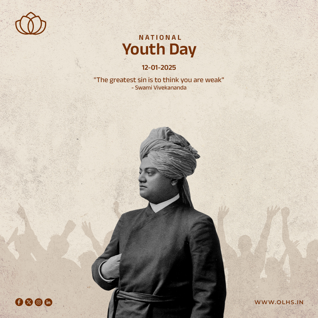 OLHSIndia's tweet photo. On Swami Vivekananda's birth anniversary, OLHS celebrates his vision of youth empowerment and purposeful action. Inspired by his wisdom, we commit to fostering innovation, responsibility, and progress for a brighter tomorrow. 
#OLHS #NationalYouthDay2025 #SwamiVivekananda https://t.co/4FkZOPbkb1