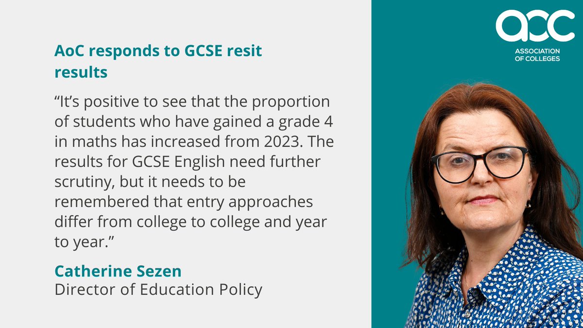 "Congratulations to all those who are receiving GCSE results today, and to the colleges who have supported so many to achieve a grade 4 or above." - <a href="/CatherineSezen/">Catherine Sezen</a>, Director of Education Policy at Association of Colleges.

Read in full here: aoc.co.uk/news-campaigns…
