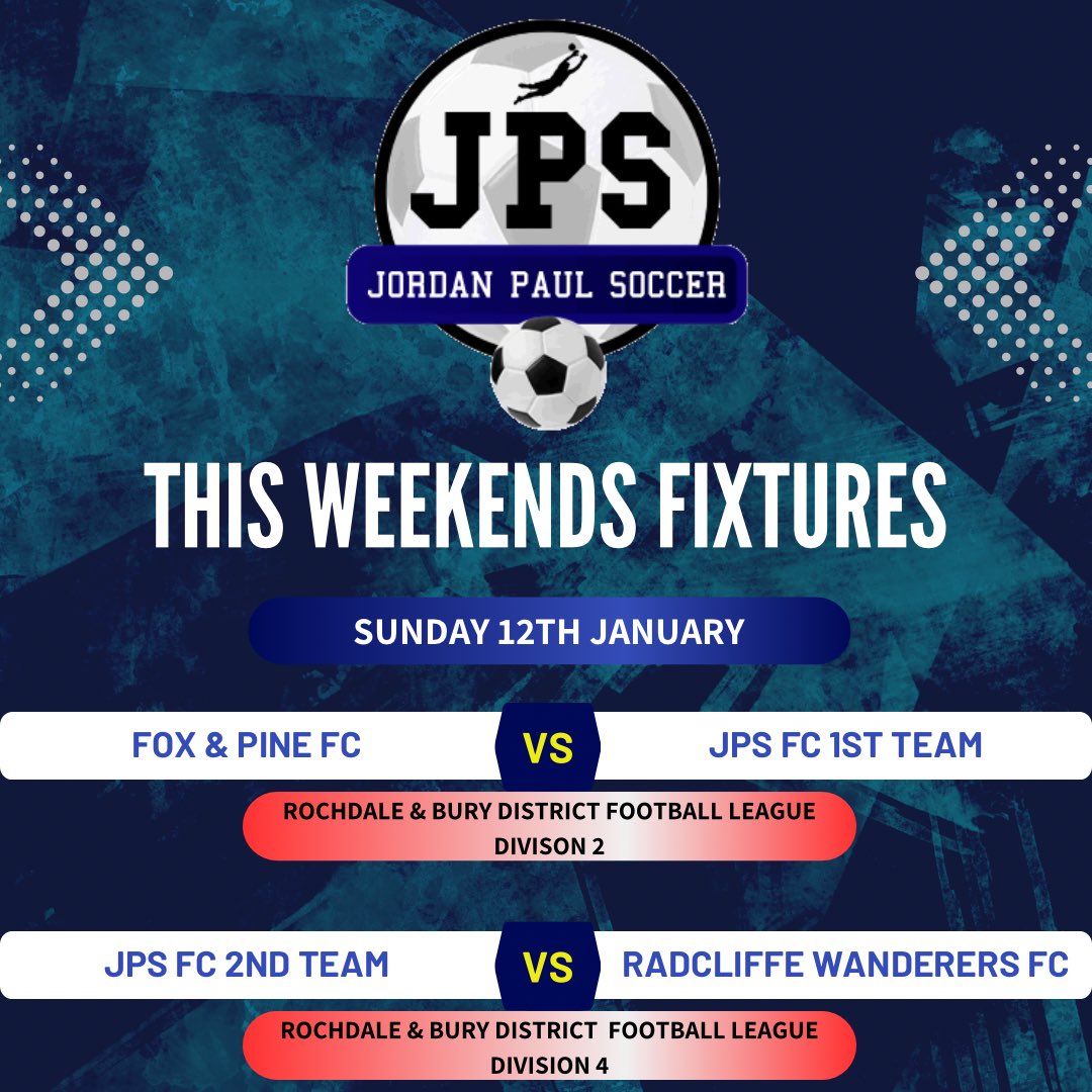 🔵⚫️ This weekends upcoming fixtures ⚫️🔵

#mensfootball #sundayleague #grassroots #grassrootsfootball #JPSFC #JPSfootballclub