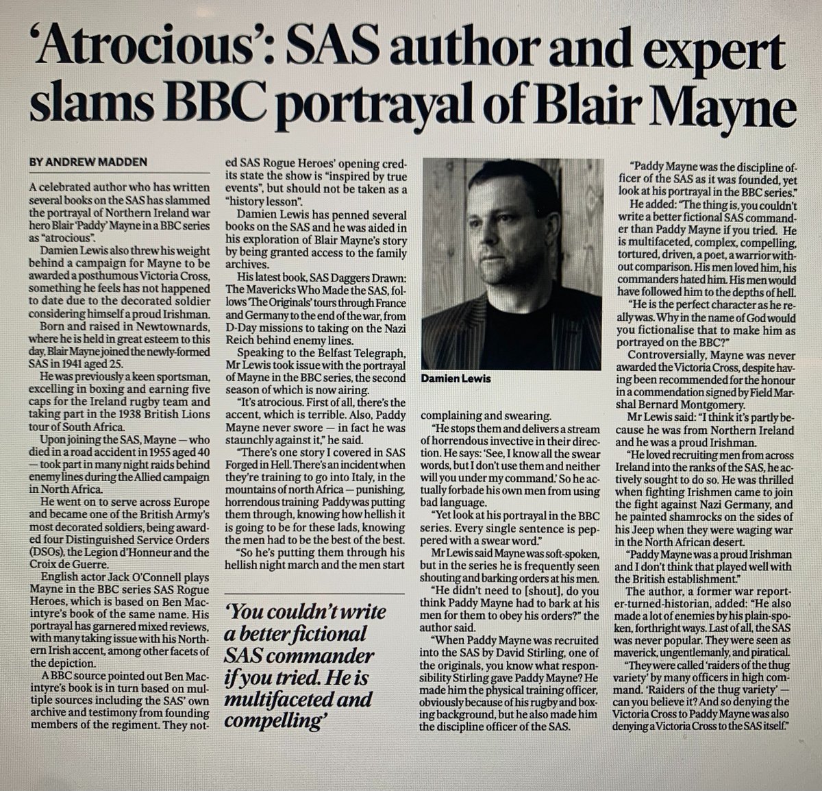 Damien Lewis (@authordlewis) on Twitter photo Fine sentiments and sage words from SAS veteran and friend Colin Maclachlan <a href="/ColMaclachlan22/">Colin MacLachlan</a> on the article below: 'Regarding Paddy's posthumous VC, it's sad that outdated rules like 'officer present during action' and 'we're just expected to do that anyway' are still around. The Fine sentiments and sage words from SAS veteran and friend Colin Maclachlan <a href="/ColMaclachlan22/">Colin MacLachlan</a> on the article below: 'Regarding Paddy's posthumous VC, it's sad that outdated rules like 'officer present during action' and 'we're just expected to do that anyway' are still around. The