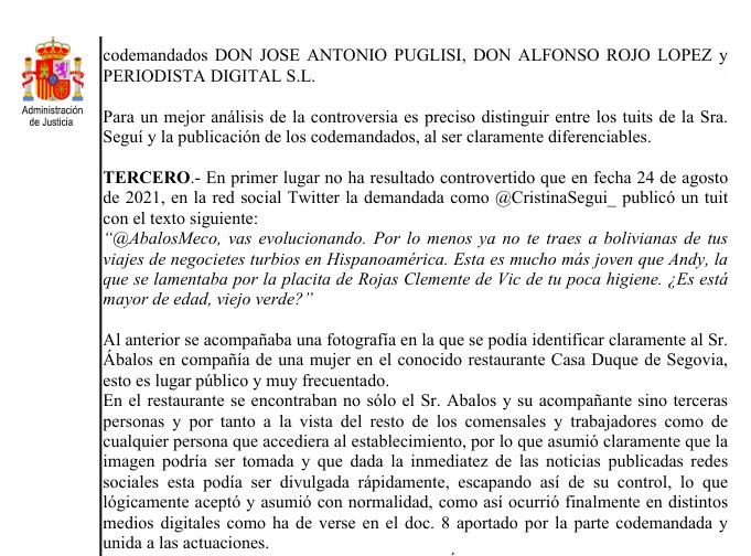 Acaban de notificarme que Jose Luís Ábalos acaba de perder su demanda contra mí con condena en costas, todo recogido en la sentencia del JUZGADO DE 1ª INSTANCIA Nº 96 DE MADRID.

Este tipo de procesos son muy amargos y de una duración de años que sacuden y abren heridas. Los