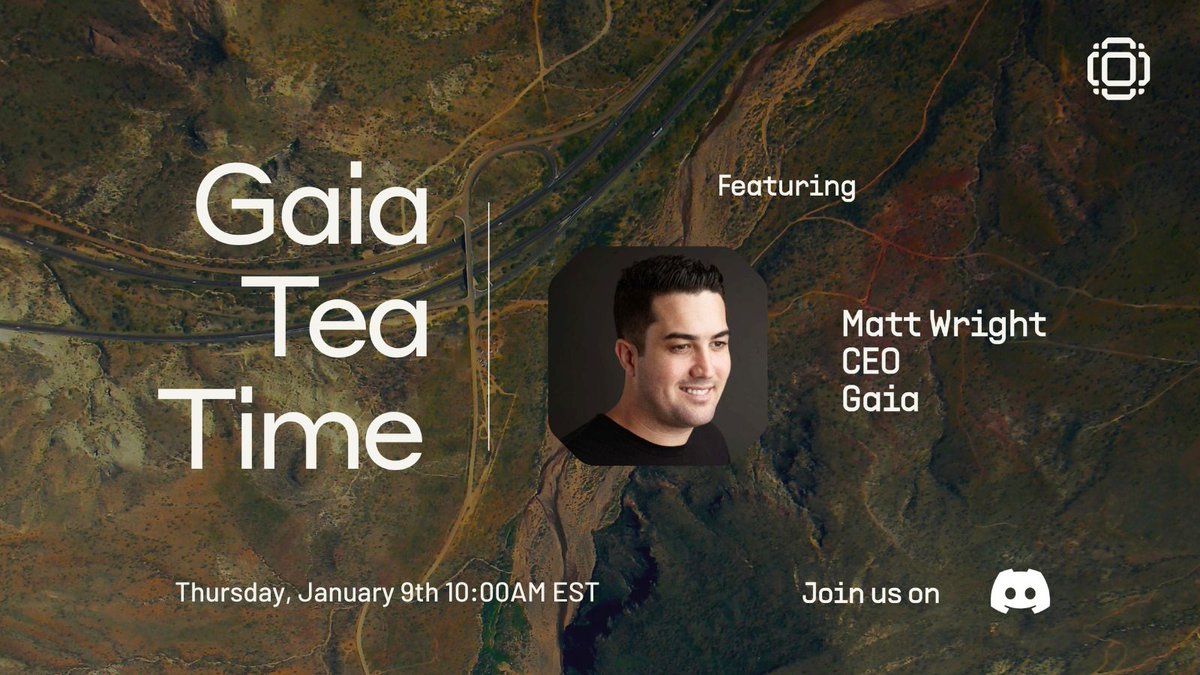 Gaianet_AI's tweet photo. Join us for Gaia Tea Time tomorrow at 10:00 AM EST! ☕️

Our CEO &amp; Co-Founder, @mateo_ventures, will be live from DC, sharing Gaia's vision and plans for 2025. Don't miss this opportunity to get an exclusive glimpse into the future of Gaia! 🌱 https://t.co/iRDcXDPYL3