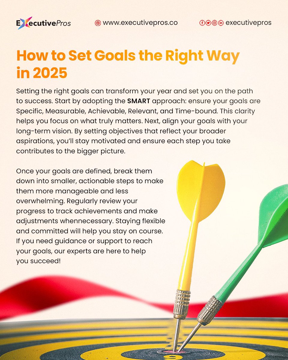 executivepros_'s tweet photo. Transform your year with SMART goals! Set clear objectives, align with your vision &amp; break them down into smaller steps. Stay focused, motivated &amp; achieve success.

#GoalSetting2025 #SMARTGoals #SuccessMindset 
#Entrepenuerlife https://t.co/LdgxKD82Tw