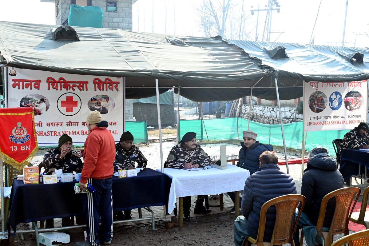 Today, on 09.01.2025, 13 Bn SSB, Dignibal (J&amp;K), organized MCA OPD and VCA OPD Camps at 'B' Coy Hqr, Zakura, wherein 82 patients during the MCA and 672 animals during the VCA program, were benefited.