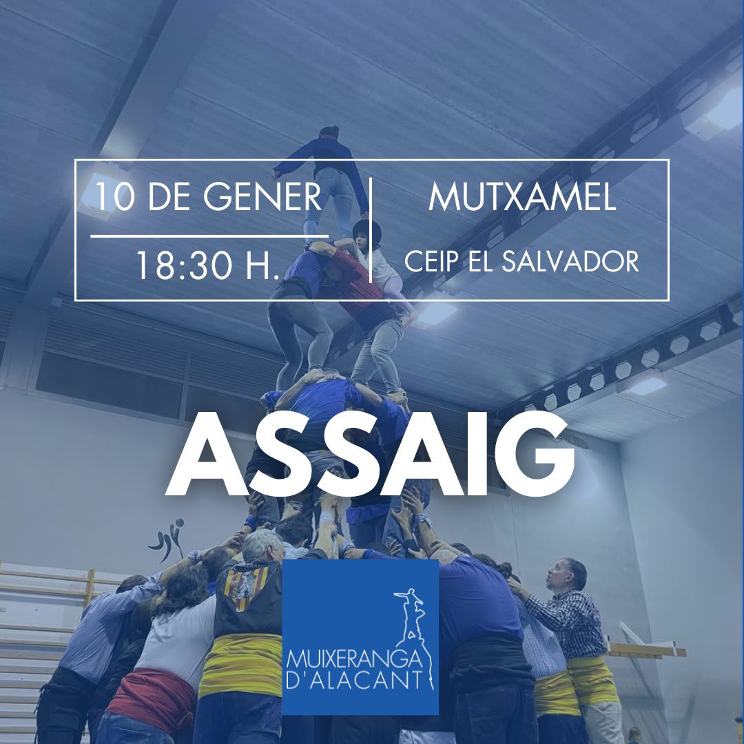 Demà tenim el primer assaig de 2025 per començar a preparar les pròximes actuacions. Vols participar amb nosaltres? És el moment de començar l’any amb una nova afició… formar part de la Muixeranga d’Alacant! 💪🏻💪🏻🤍💙🤍💙

#muixeranga #Alacant #muixerangadalacant