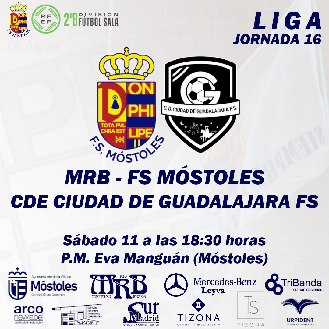 💙PRIMER EQUIPO💙
Arrancamos la 2ª y definitiva vuelta recibiendo al <a href="/Ciudaddeguadafs/">CD Ciudad de Guadalajara FS</a> rival joven y atrevido que nos pondrá las cosas difíciles.
Vamos Mi Equipo! A por el +3!
#canteraazul