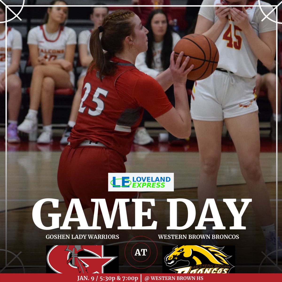G_Lady_Warriors's tweet photo. Lady Warriors back on the court tonight as they travel to Western Brown for a huge conference game vs the Lady Broncos. JV tips off at 5:30, and Varsity scheduled to tip at 7:00.  Come out and support the TEAM! https://t.co/H1DM2vttxQ