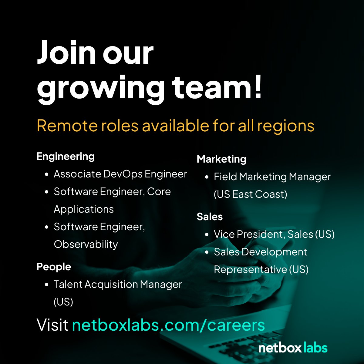 NetBoxLabs's tweet image. We&apos;re growing our team! We&apos;re looking for engineers, marketers, sales pros, and people ops leaders to help solve grand challenges at scale. Join us in building tools that power thousands of organizations.

See our current open roles: 
hubs.ly/Q031PZ3m0