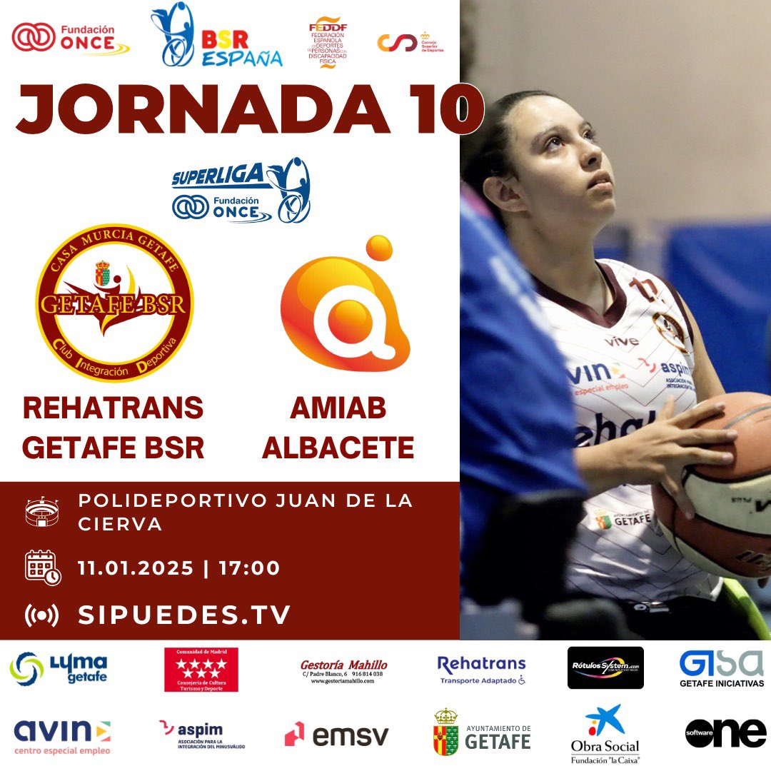 Rehatrans Getafe BSR (@getafebsr) on Twitter photo Volvemos a las pistas en este 2025 para recibir, nada más y nada menos, que al vigente campeón de liga <a href="/BsramiabA/">BSR amiab Albacete</a> en el Juan de la Cierva 🤝
11/01/2025 🗓️
17:00 ⏰
Vamos #RehatransGetafeBSR ❤️🏀
<a href="/Rehatrans/">Rehatrans</a> <a href="/BsrEspana/">BSREspaña</a> <a href="/FEDEDDF/">FEDDF</a> <a href="/FMDDF/">FMDDF</a> <a href="/_IWBF/">IWBF ➡ #WheelchairBasketball</a> <a href="/IWBFEurope/">IWBF Europe</a> <a href="/aytogetafe/">Ayuntamiento Getafe</a> Volvemos a las pistas en este 2025 para recibir, nada más y nada menos, que al vigente campeón de liga <a href="/BsramiabA/">BSR amiab Albacete</a> en el Juan de la Cierva 🤝
11/01/2025 🗓️
17:00 ⏰
Vamos #RehatransGetafeBSR ❤️🏀
<a href="/Rehatrans/">Rehatrans</a> <a href="/BsrEspana/">BSREspaña</a> <a href="/FEDEDDF/">FEDDF</a> <a href="/FMDDF/">FMDDF</a> <a href="/_IWBF/">IWBF ➡ #WheelchairBasketball</a> <a href="/IWBFEurope/">IWBF Europe</a> <a href="/aytogetafe/">Ayuntamiento Getafe</a>