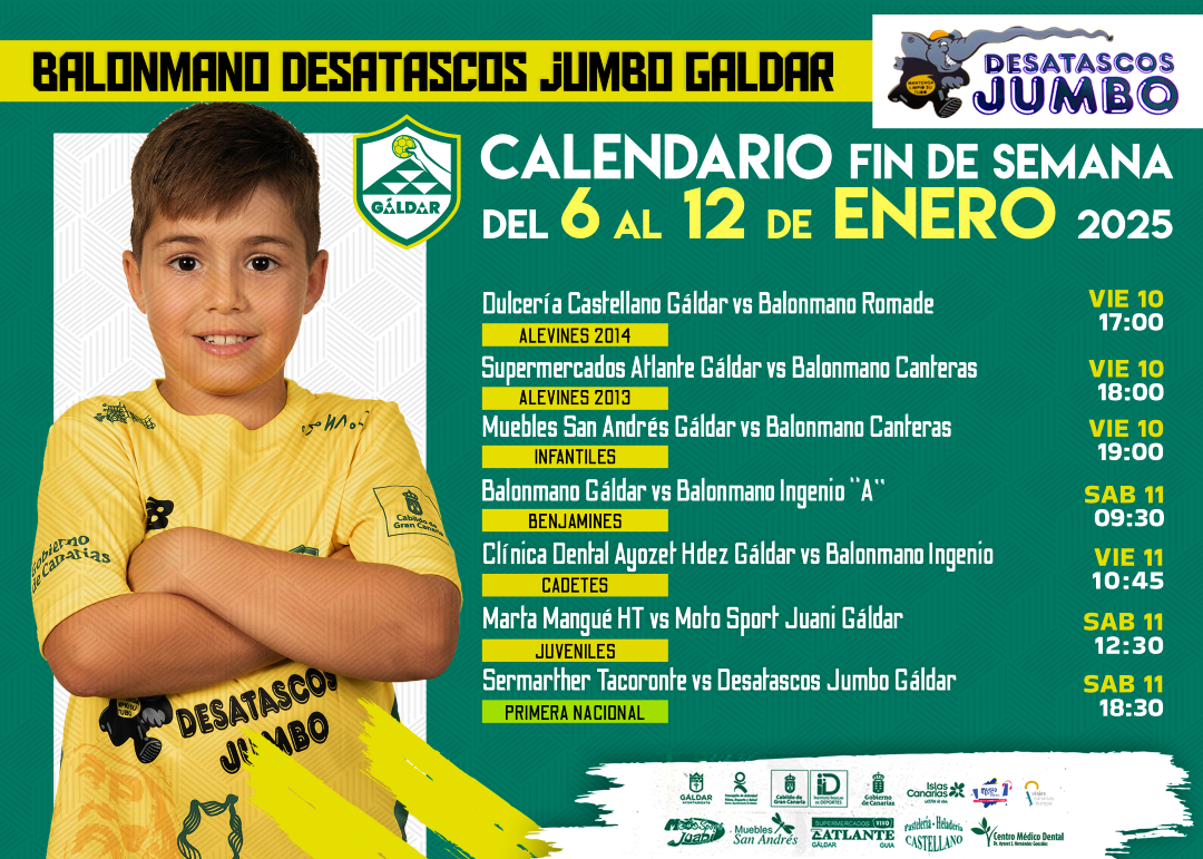 𝗖𝗔𝗟𝗘𝗡𝗗𝗔𝗥𝗜𝗢 𝗦𝗘𝗠𝗔𝗡𝗔𝗟 📆​ | Volvemos a la competición tras el periodo navideño con los siguientes encuentros.

#DesatascosJumbo #Balonmano #Grancanaria #MuchoPorVivir #LatitudDeVida