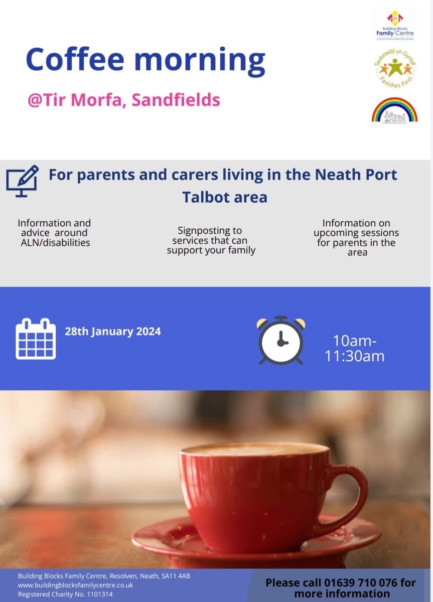 The first coffee morning of the year is being hosted by @Building Blocks Family Centre at Tir Morfa, Sandfields. For those interested in joining, all details can be found on the poster provided below. #friends #kids  #familytime #love #children #mother #happy #parents #parenting