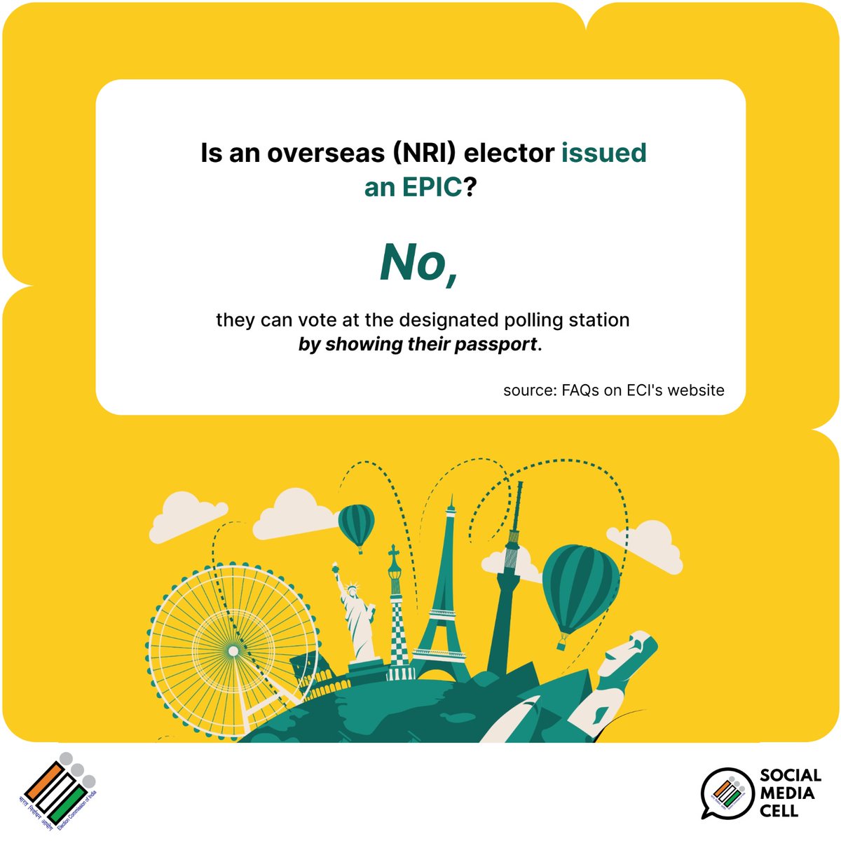 ECISVEEP's tweet photo. Celebrating Pravasi Bharatiya Diwas, we bring answers to all your questions about NRI voting! ✈️✨
Your vote matters, no matter where you are in the world.
#OverseasVoters #NRIVoting #ECI
(1/2) https://t.co/1tOXAdgXM1