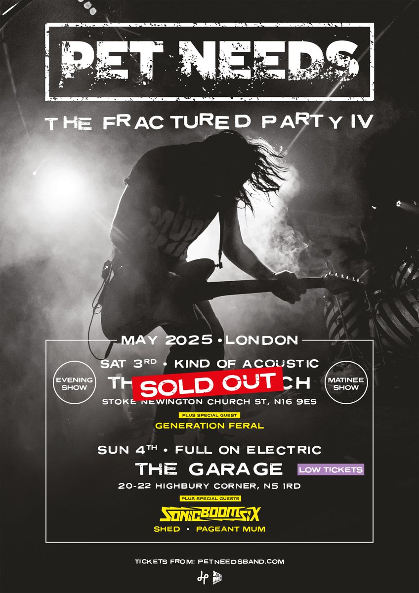 Xtra Mile Recordings (@xtra_mile) on Twitter photo Support acts just announced for @wearepetneeds' epic Fractured Party IV in May. <a href="/SonicBoomSix/">Sonic Boom Six π§π₯6οΈβ£</a> are special guests at the Garage show on 4/5, with <a href="/shedrocks/">Shed Band</a> and <a href="/pageant_mum/">PageantMum</a> also supporting.
At the two sold out acoustic shows on 3/5 at The Church - Generation Feral has been added. Support acts just announced for @wearepetneeds' epic Fractured Party IV in May. <a href="/SonicBoomSix/">Sonic Boom Six π§π₯6οΈβ£</a> are special guests at the Garage show on 4/5, with <a href="/shedrocks/">Shed Band</a> and <a href="/pageant_mum/">PageantMum</a> also supporting.
At the two sold out acoustic shows on 3/5 at The Church - Generation Feral has been added.
