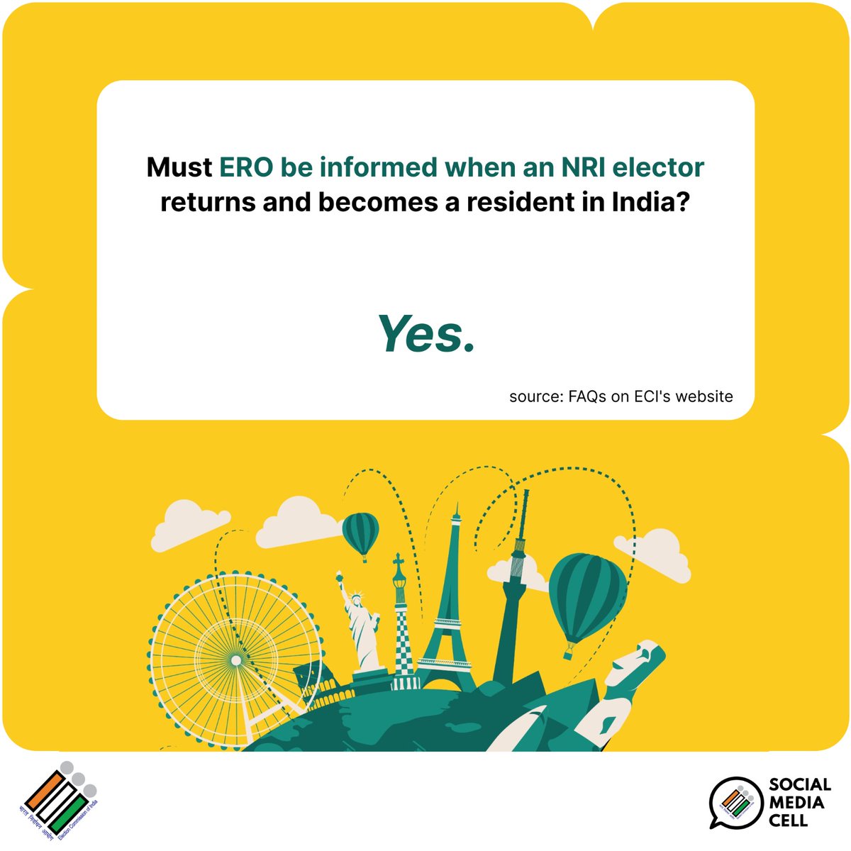 ECISVEEP's tweet photo. Celebrating Pravasi Bharatiya Diwas, we bring answers to all your questions about NRI voting! ✈️✨
Your vote matters, no matter where you are in the world.
#OverseasVoters #NRIVoting #ECI
(2/2) https://t.co/hk3zSQJvuV