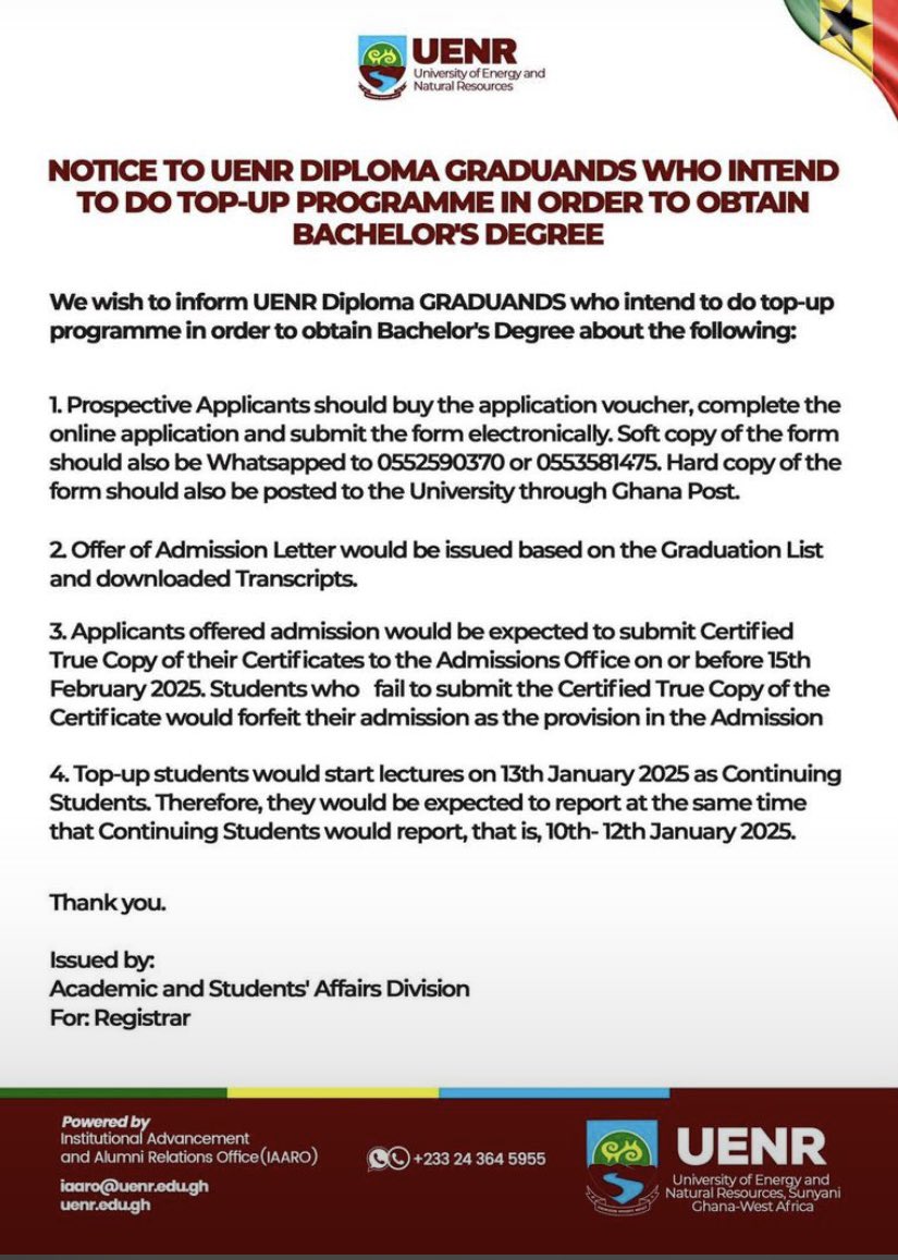 AndrewDans68735's tweet image. ‼️Notice to all UENR diploma graduands who intend to do Top-up programmer in order to achieve a bachelor’s degree.
-
#srcpresident