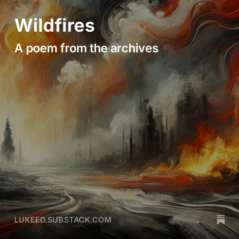 Do you ever think about the wildfires, or do you still not look at the news?

#poetrycommunity 

open.substack.com/pub/lukeed/p/w…