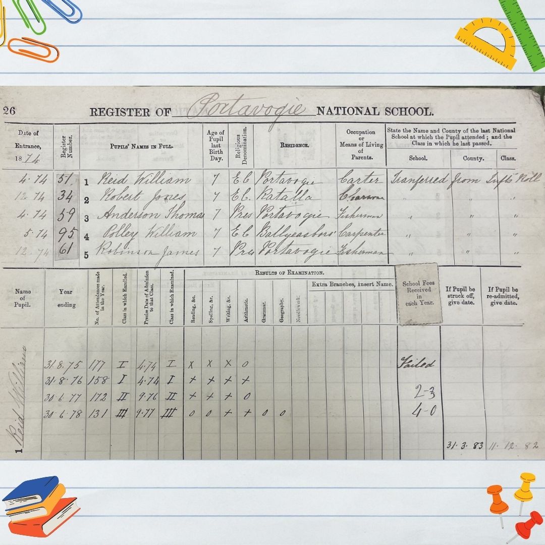 PRONI_DFC's tweet photo. It's International Day of Education✏️
This register belongs to Portavogie National School, Ballyhalbert, Co. Down (1873 -1918). It includes details such as the pupil name, DOB, residence, occupation of the child’s parents and the child’s examination results! 
PRONI Ref-SCH/58/1/1 https://t.co/y2auFSvScO