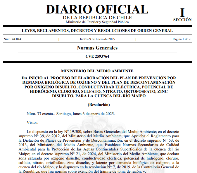 Se aprueba el Plan de manejo para el ACMU Mar de Juan Fernández y comienza al proceso de elaboración del plan de prevención y de descontaminación para la cuenca del #RíoMaipo (hasta el 19 de mayo para presentar antecedentes).

Infórmate, participa!!