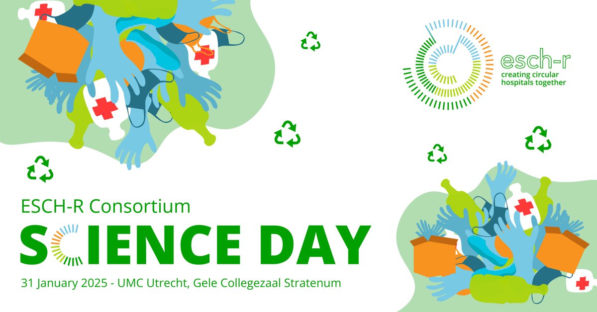 ESCH-R Project (@esch_r_project) on Twitter photo Join us for our FIRST annual Science Day!💚♻️
📅Jan 31, 2025 | 🕒12:00–17:30 |📍UMC Utrecht
Discover how we’re rethinking medical consumables & packaging using the 10-Rs framework to drive hospitals toward a circular future!
✅ Register via: bit.ly/3WbLqs2
#circularity Join us for our FIRST annual Science Day!💚♻️
📅Jan 31, 2025 | 🕒12:00–17:30 |📍UMC Utrecht
Discover how we’re rethinking medical consumables & packaging using the 10-Rs framework to drive hospitals toward a circular future!
✅ Register via: bit.ly/3WbLqs2
#circularity