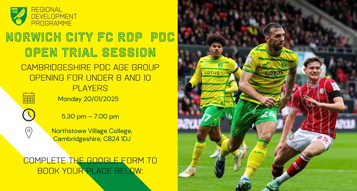 Open PDC Trial

We are delighted to announce an open trial session in Cambridgeshire. If you are interested in attending with our UEFA qualified coaches, follow the info blow:

When: 20th Jan 2025 
Where: Northstowe PDC
Who: U8-U10's Boys
How: Link Below👇
forms.gle/qv82Q2TnwRfsEL…