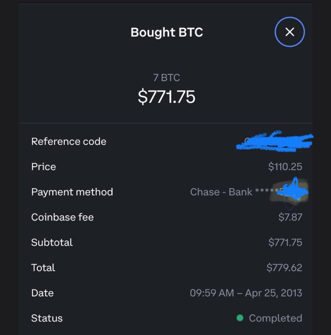 usircryptotiips's tweet image. Imagine buying 7 Bitcoin for under $800. I was going through some of my records and found a purchase from March 2013. 

This was done on Coinbase with zero KYC. Those were some of my most memorable moments in crypto.