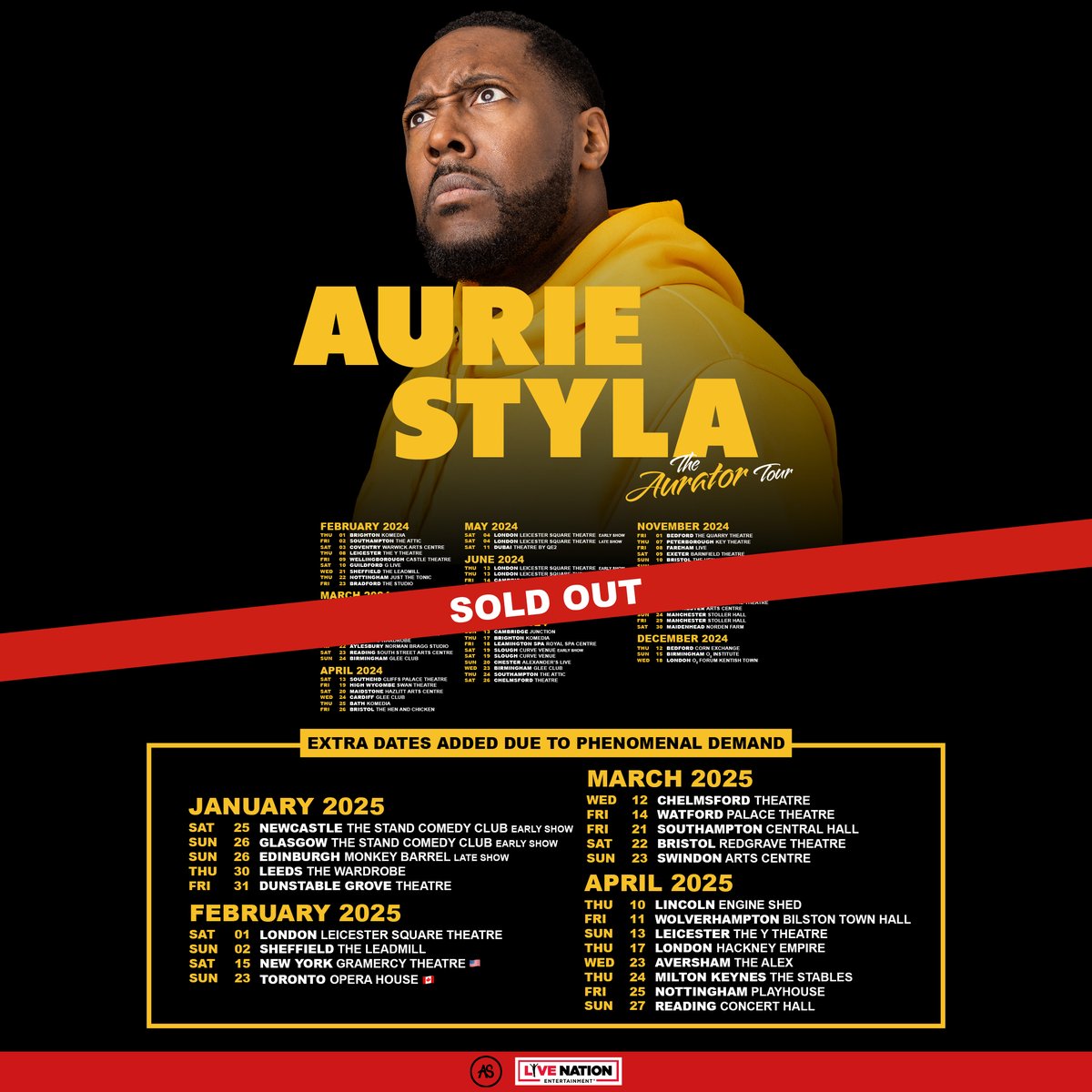 Aurie Styla: The Aurator Tour
Thursday 10th April 2025

After a year of performing worldwide, award-winning comedian Aurie Styla is back on tour, with his biggest one to date.

Tickets available here engineshed.co.uk/events/id/2108…