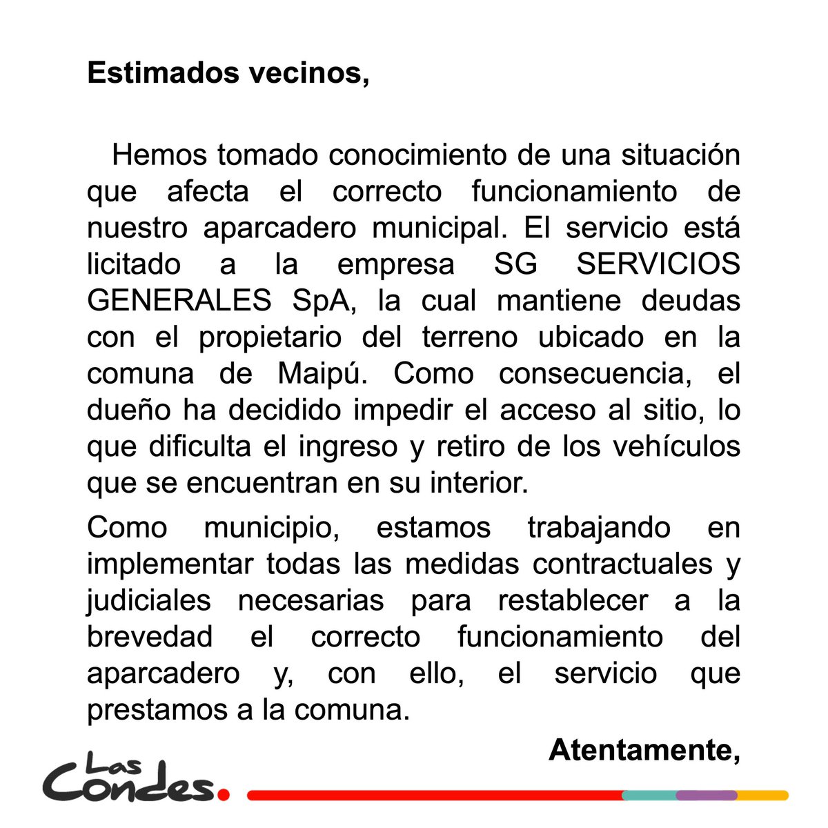 Importante: se informa a los vecinos situación de aparcadero municipal.