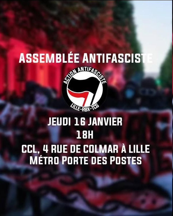 Malgré la fermeture du local de la Citadelle, les mouvements d’extrême-droite sont toujours très présents à Lille.
On peut parler de Nouvelle Droite, mené par Alaric Py, appelant à la remigration, allant jusqu’au CRA de Lesquin déployer leur banderole. 
1/5