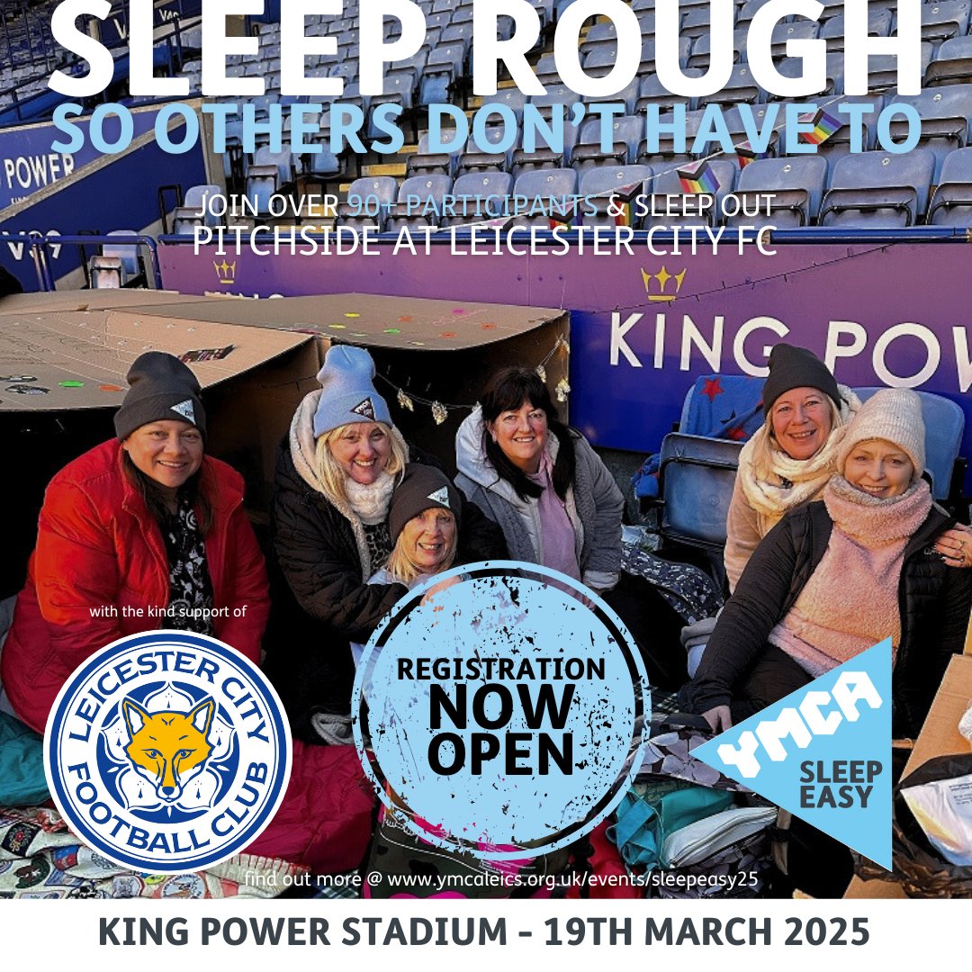 Registration is now OPEN for our 2025 Sleep Easy at the Leicester City FC Stadium in March. To find out more and make a statement against youth homelessness, follow this link: bit.ly/46knqHl
#charity
#leicester
#youthhomelessness