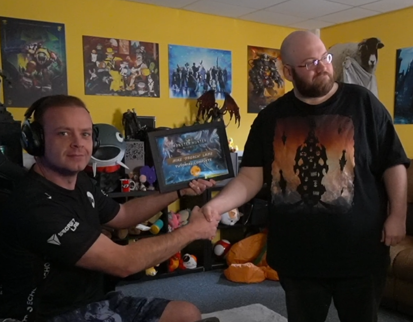 PreachGaming's tweet photo. Thank you, Thank you!
It is true, I have completed Monster Hunter World!...
The tutorial

Here is @TheChunkeyNinja presenting me with my certificate