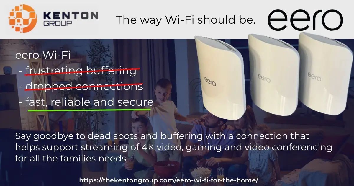 Say goodbye to frustrating buffering &amp; dropped connections! Eero Wi-Fi blankets your home with fast, reliable Wi-Fi.

Manage your home from one App.

Learn more &amp; upgrade your home wifi today: buff.ly/3V5fQf4 

#eero #wifi #fastwifi #parentalcontrols #smarthome #disrupt