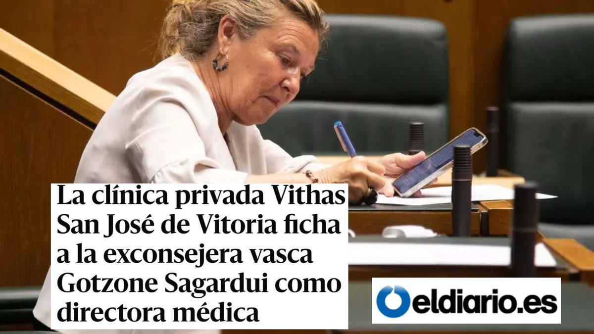 Osakidetza se ha desmantelado y privatizado en manos de personas como la señora Sagardui. 

Ella pasa de ser Consejera de Salud con Urkullu a ocupar la dirección de una clínica privada. ¿Cómo llamamos a esto?

Un nuevo y vergonzoso caso de puertas giratorias en las filas del PNV.
