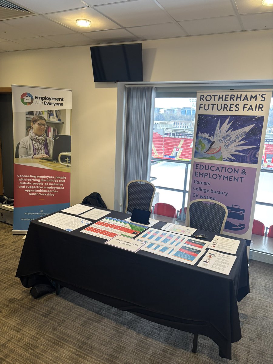 The team are down at the Rotherham Futures Fair today talking all things employment to young people in Rotherham. 

There’s so many other fantastic organisations here too that support young people in many different ways. 

We’ll be here till 7pm if you want to come say hi 👋🏽