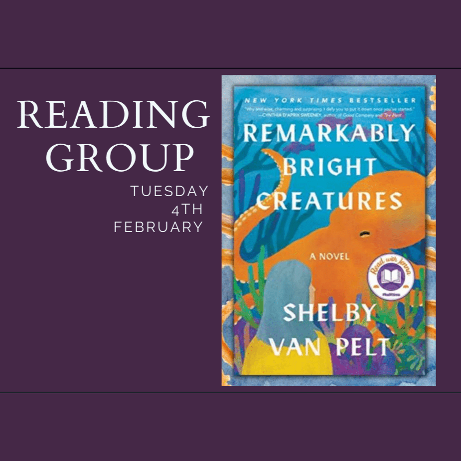HathernLibrary's tweet photo. READING GROUP
Feb 4, 6-7.30pm
Hathern Library
Remarkably Bright Creatures by Shelby Van Pelt
Tova cleans at the aquarium. Her son vanished on a boat 30 years ago. She bonds with an ageing octopus who knows what happened, and must tell her before it's too late. 
#hathern https://t.co/LgtQEV3cau