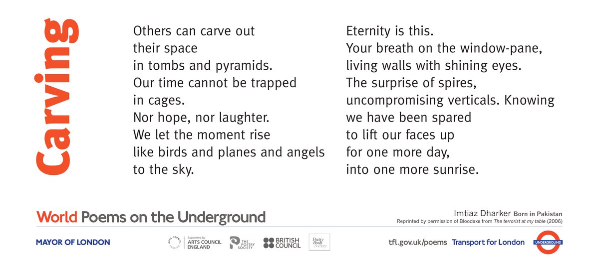 Poem of the Day: Carving by Imtiaz Dharker poemsontheunderground.org/carving