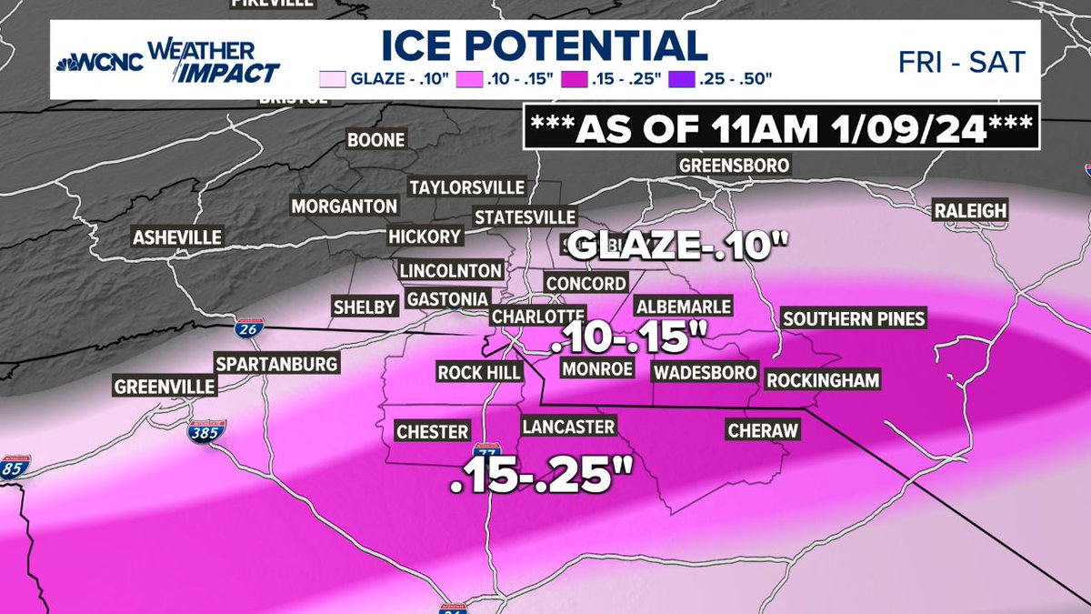 Thursday morning Winter Storm Update: 10am: Things have trended more ice in the past 24 hours. The surface temperatures have not changed much, but the warmer air just above our heads has. This could lead to more sleet and freezing rain on top of the snow. So updated maps are out